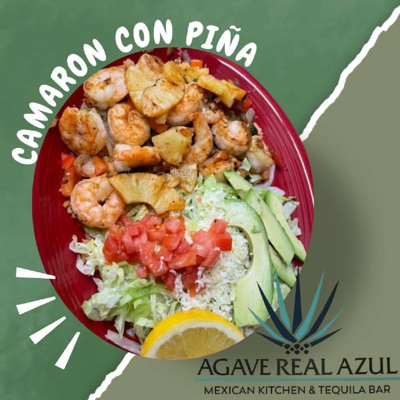Camaron con Piña — grilled shrimp and pineapple, Agave Real Azul